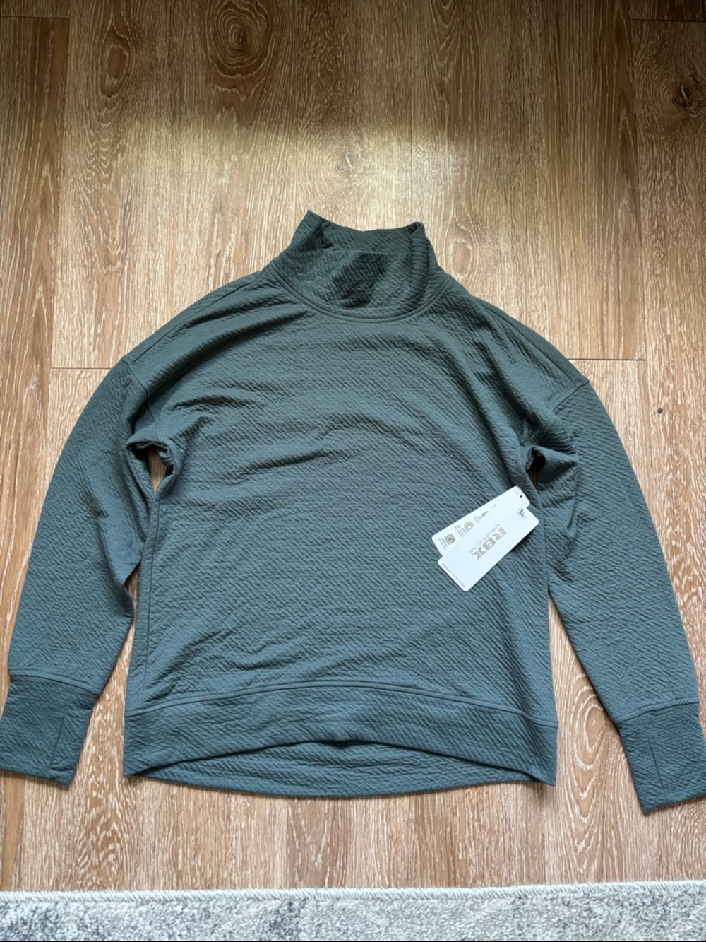 New! RBX textured knit mockneck top, teal/green, size small